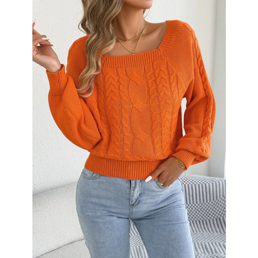 Square Neck Cable Knit Sweater Apparel and Accessories