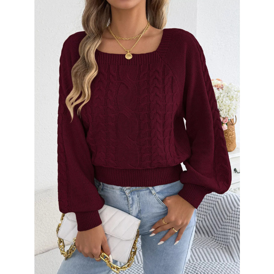 Square Neck Cable Knit Sweater Apparel and Accessories