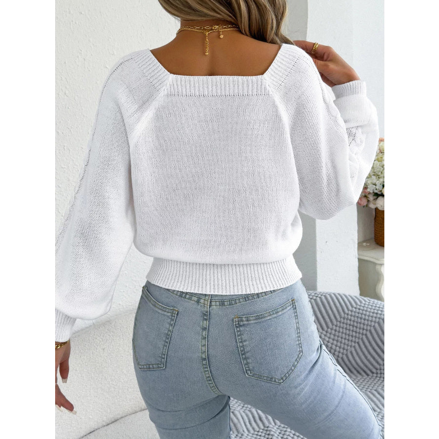 Square Neck Cable Knit Sweater Apparel and Accessories