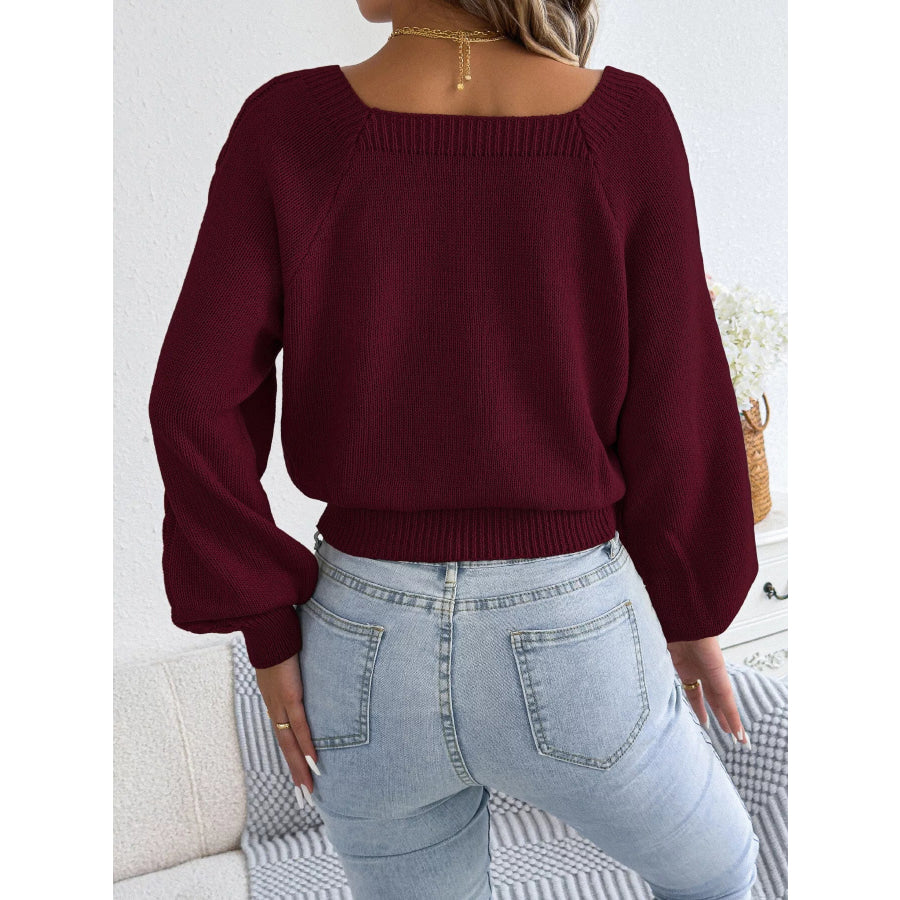 Square Neck Cable Knit Sweater Apparel and Accessories