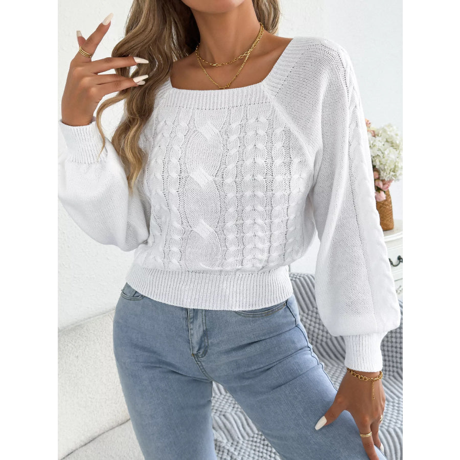 Square Neck Cable Knit Sweater Apparel and Accessories