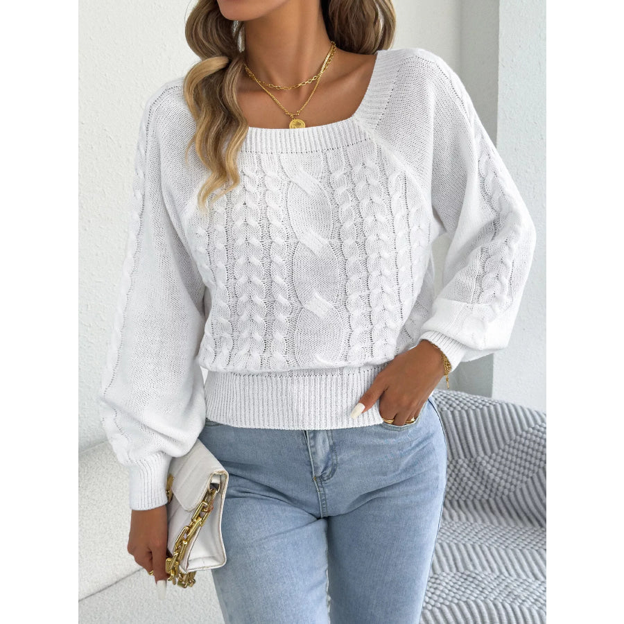 Square Neck Cable Knit Sweater Apparel and Accessories