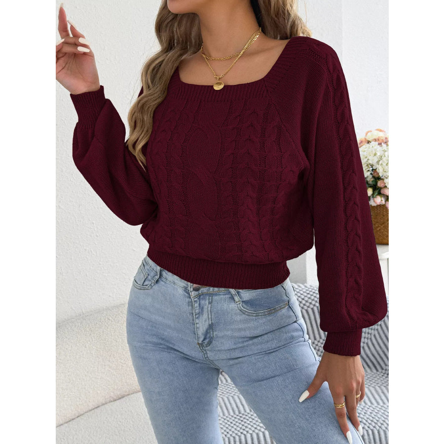 Square Neck Cable Knit Sweater Apparel and Accessories