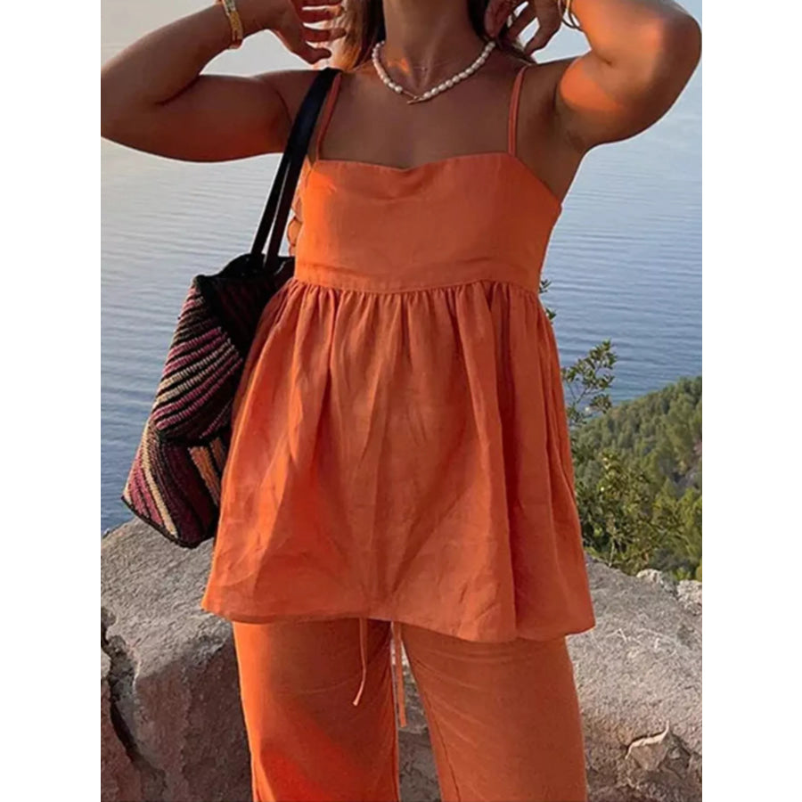 Square Neck Cami and Wide Leg Pants Set Apparel and Accessories