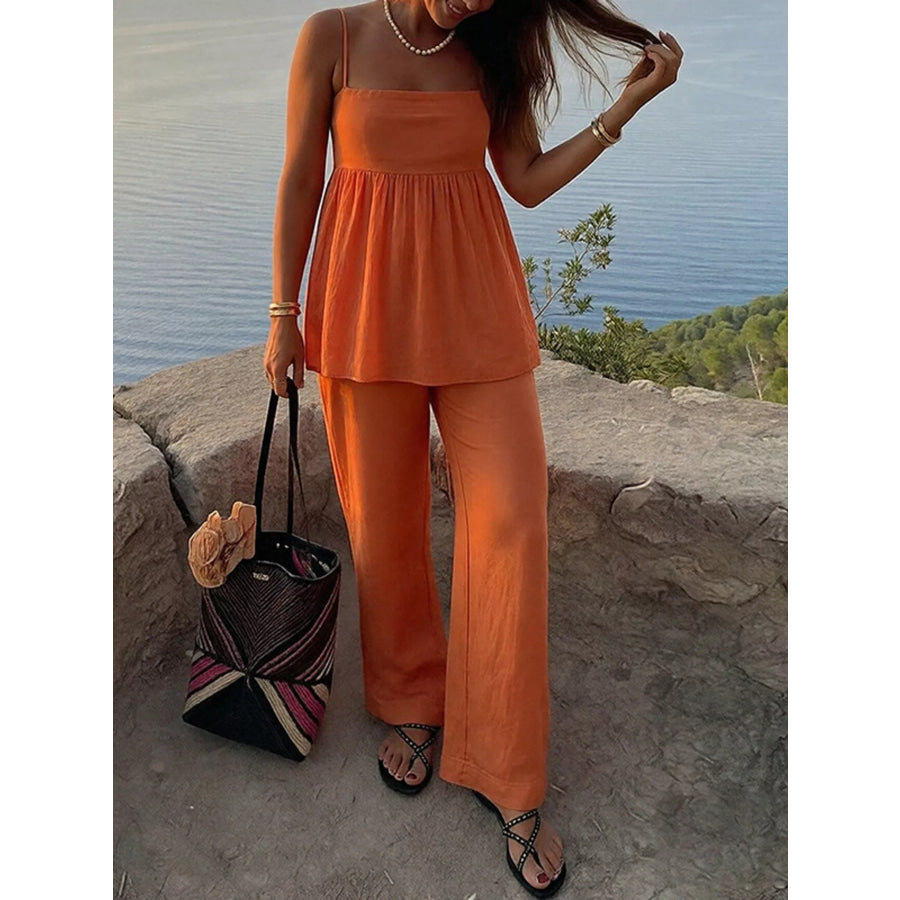 Square Neck Cami and Wide Leg Pants Set Apparel and Accessories