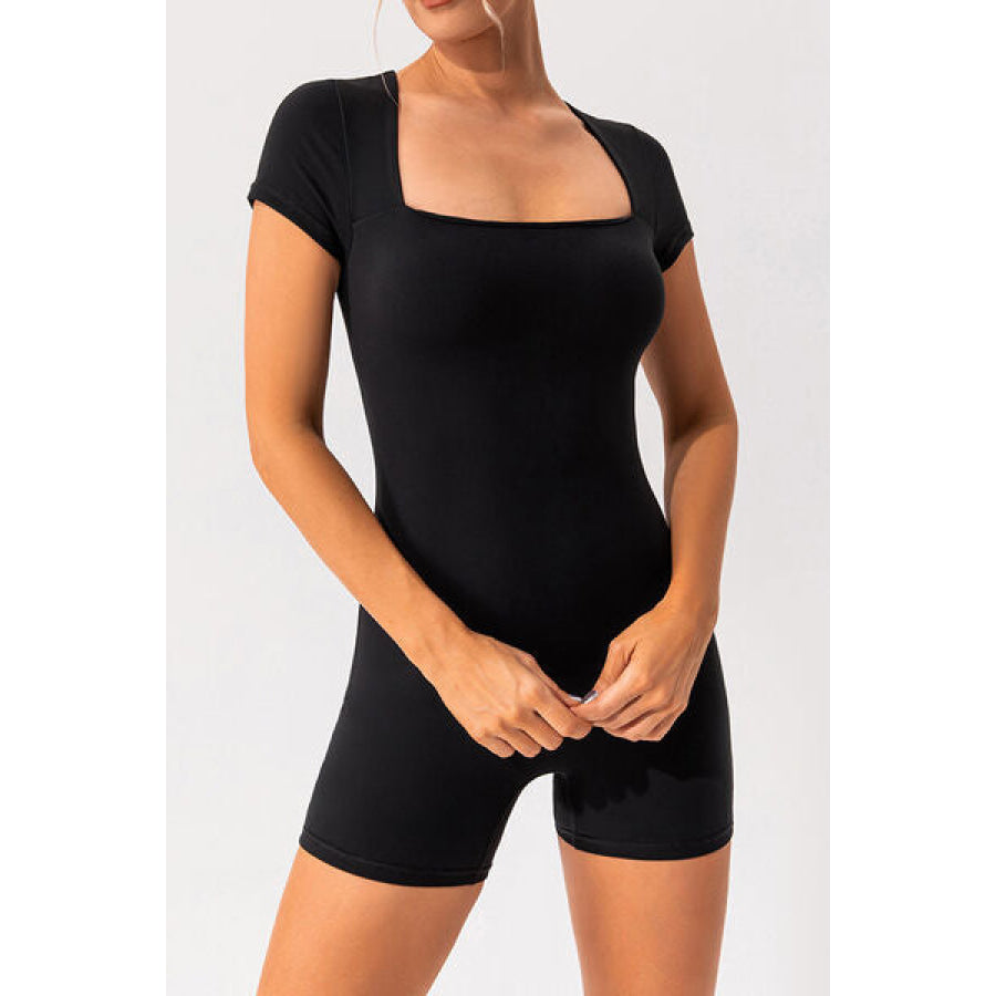 Square Neck Cap Sleeve Active Romper Black / S Clothing