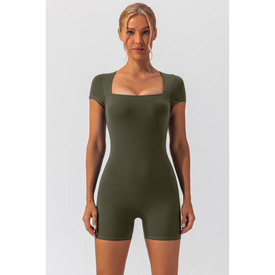 Square Neck Cap Sleeve Active Romper Clothing