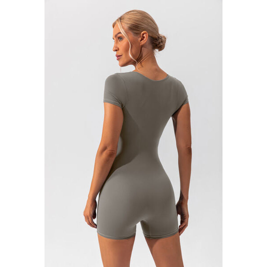 Square Neck Cap Sleeve Active Romper Clothing