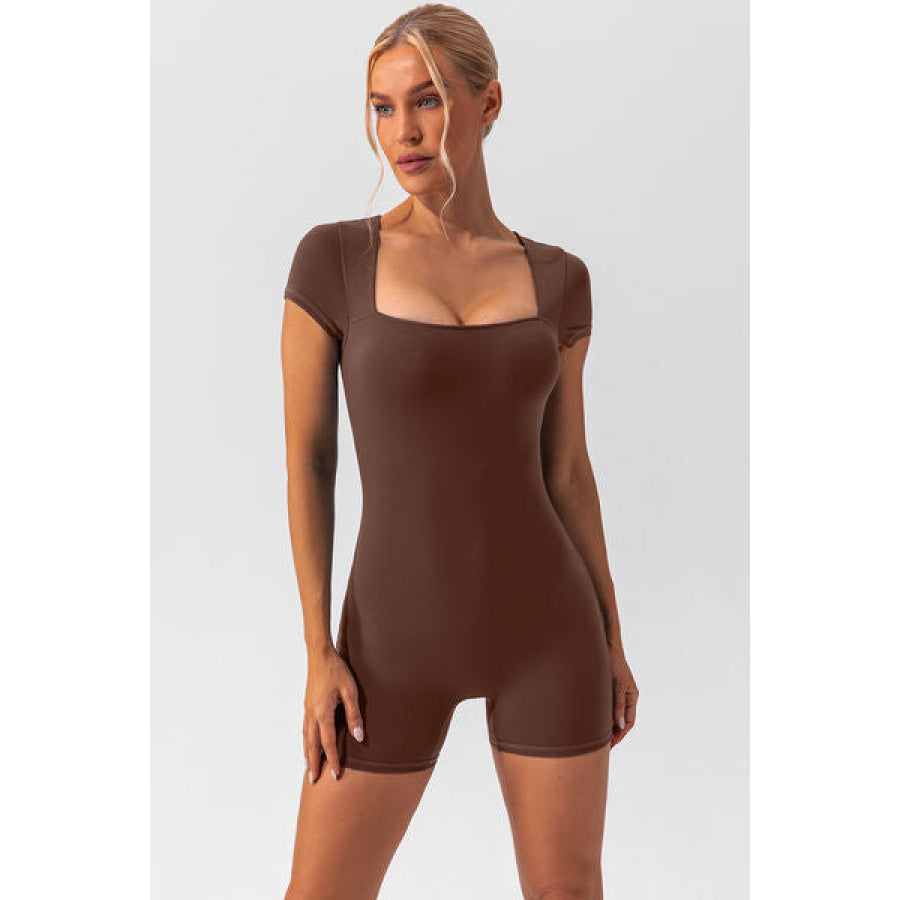 Square Neck Cap Sleeve Active Romper Clothing