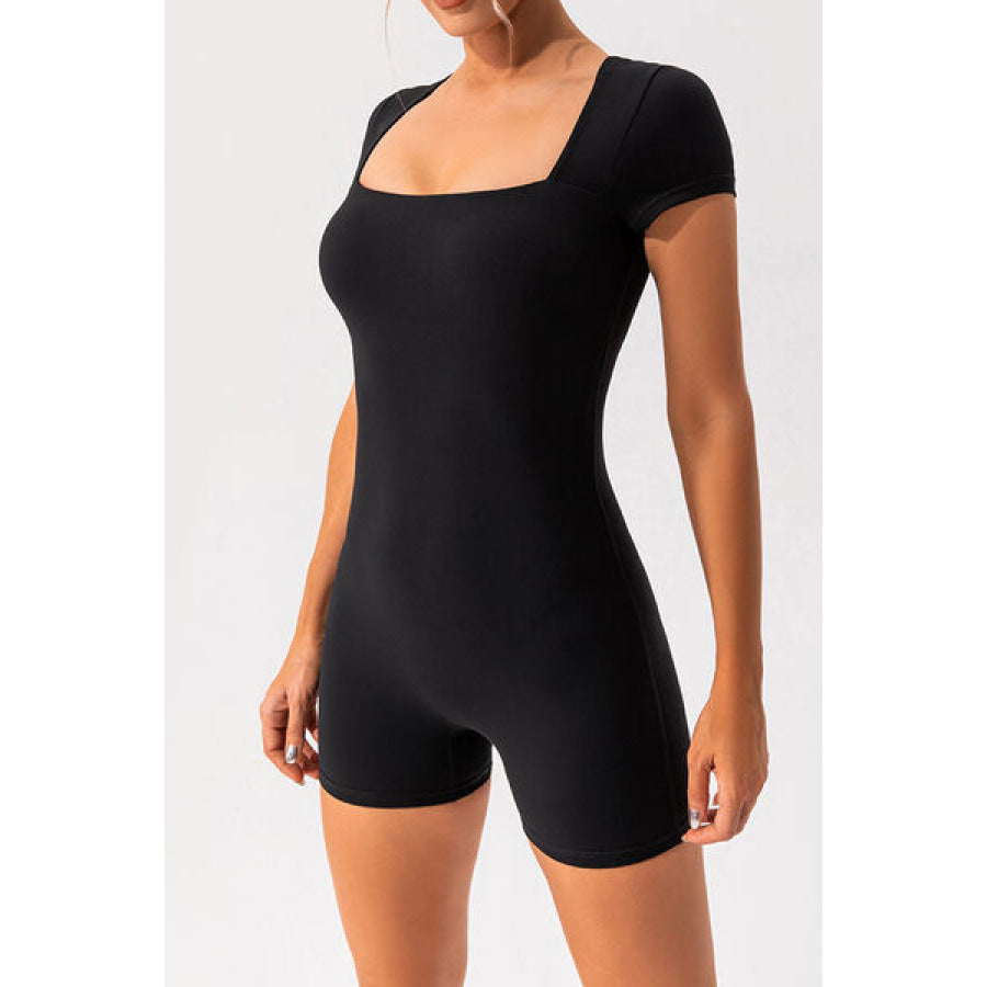 Square Neck Cap Sleeve Active Romper Clothing