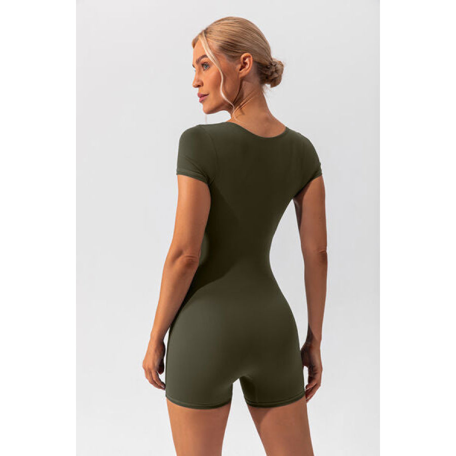 Square Neck Cap Sleeve Active Romper Clothing