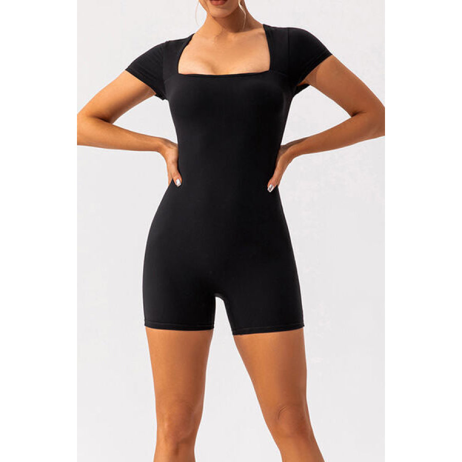 Square Neck Cap Sleeve Active Romper Clothing