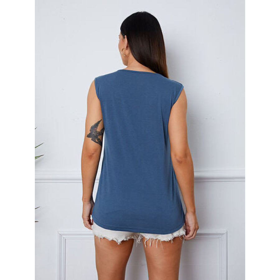 Square Neck Decorative Button Tank Clothing