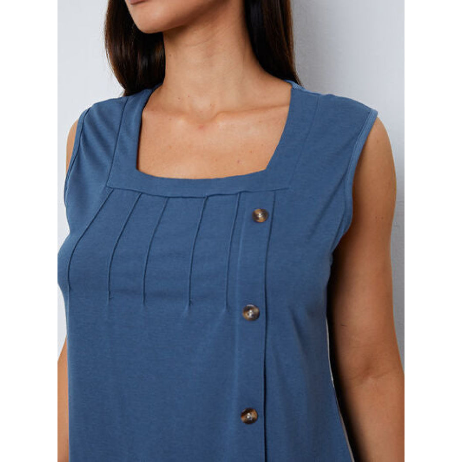 Square Neck Decorative Button Tank Clothing