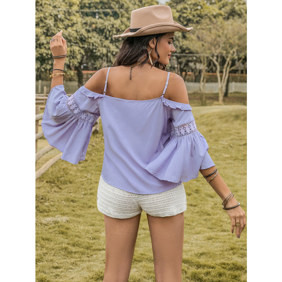 Square Neck Flare Sleeve Blouse Periwinkle / S Apparel and Accessories