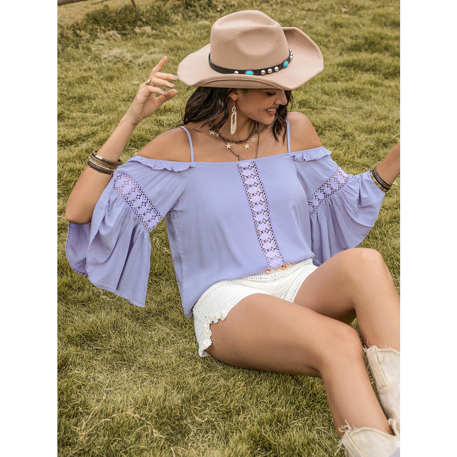 Square Neck Flare Sleeve Blouse Apparel and Accessories