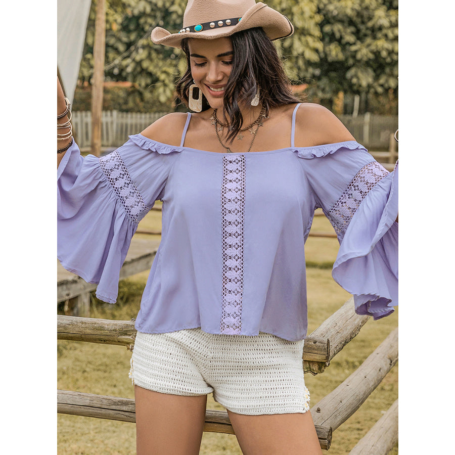 Square Neck Flare Sleeve Blouse Apparel and Accessories