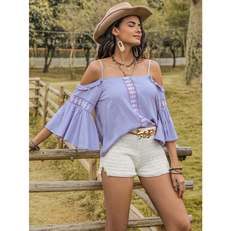 Square Neck Flare Sleeve Blouse Apparel and Accessories