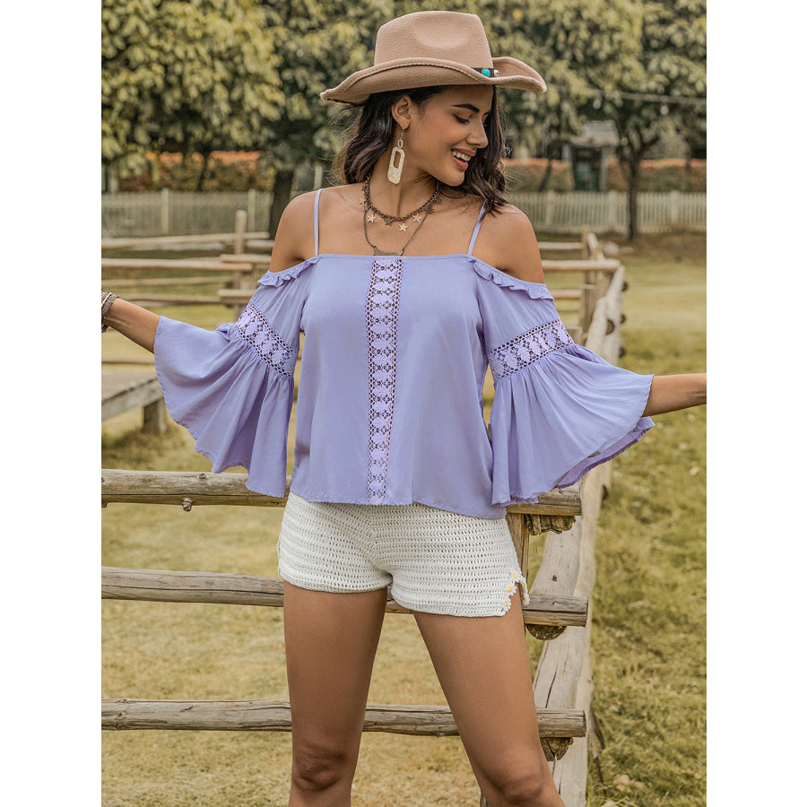 Square Neck Flare Sleeve Blouse Periwinkle / S Apparel and Accessories