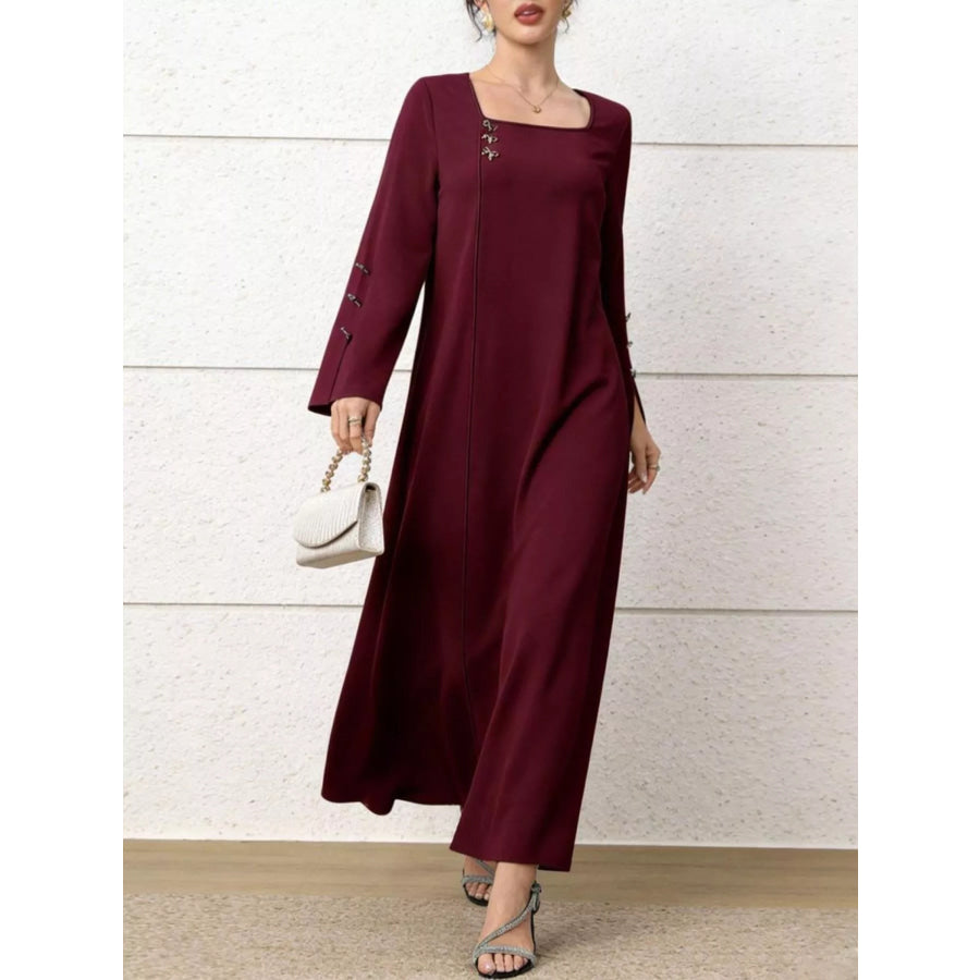 Square Neck Flare Sleeve Maxi Dress Apparel and Accessories