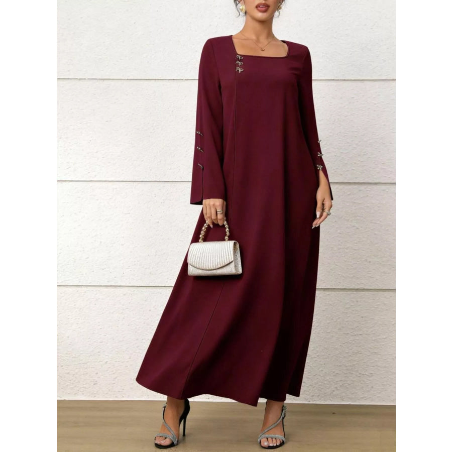 Square Neck Flare Sleeve Maxi Dress Apparel and Accessories