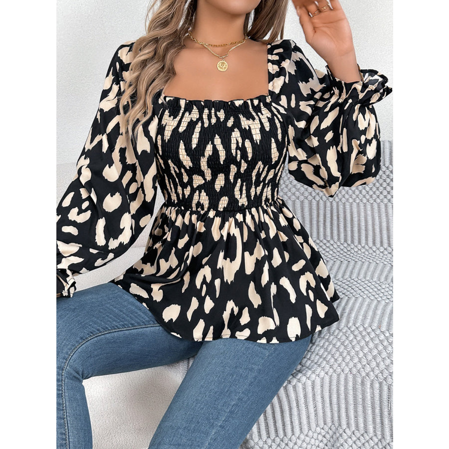 Square Neck Flounce Sleeve Blouse Apparel and Accessories