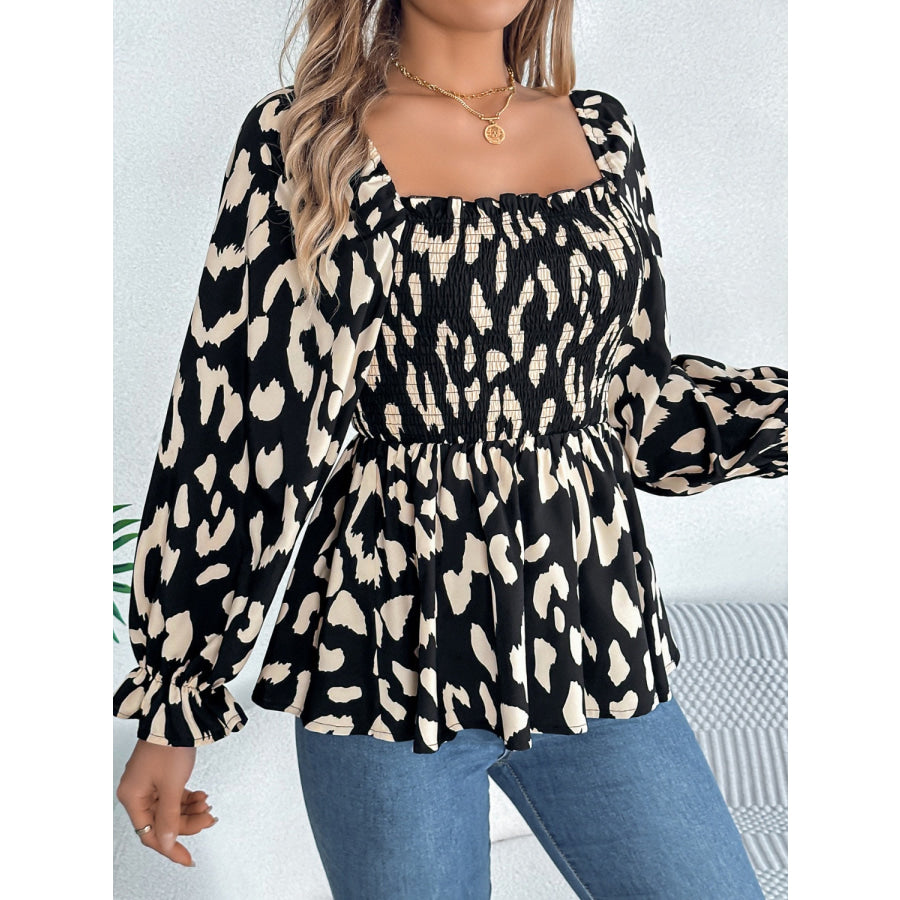 Square Neck Flounce Sleeve Blouse Apparel and Accessories