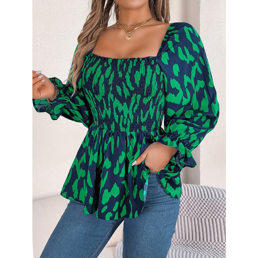 Square Neck Flounce Sleeve Blouse Apparel and Accessories