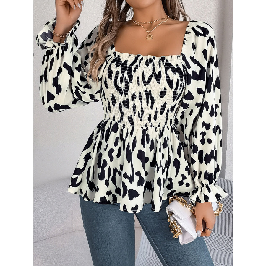 Square Neck Flounce Sleeve Blouse Apparel and Accessories