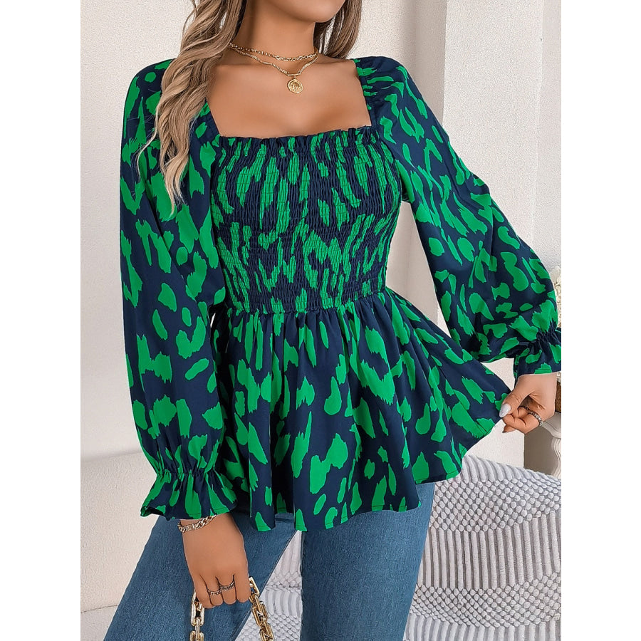 Square Neck Flounce Sleeve Blouse Apparel and Accessories