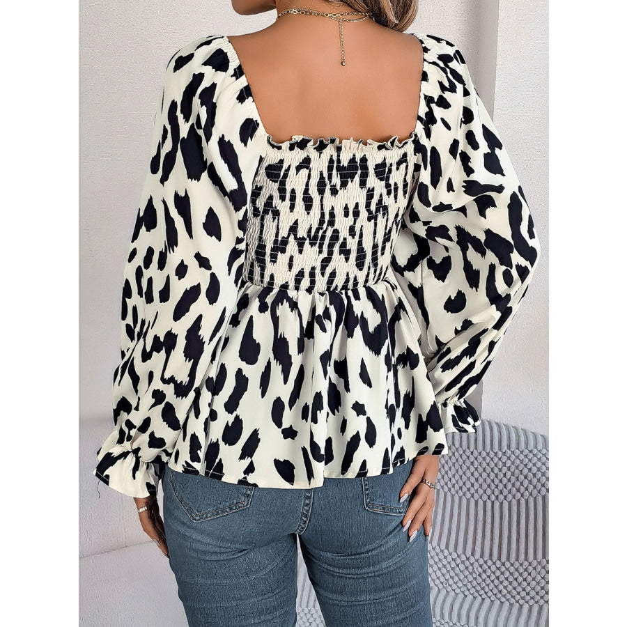 Square Neck Flounce Sleeve Blouse Apparel and Accessories