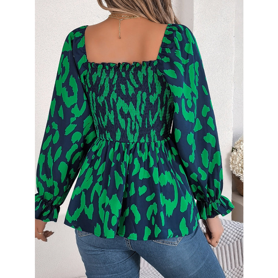 Square Neck Flounce Sleeve Blouse Apparel and Accessories