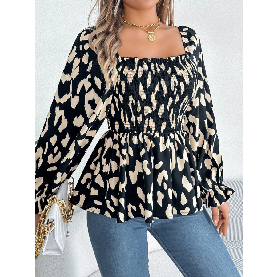 Square Neck Flounce Sleeve Blouse Apparel and Accessories