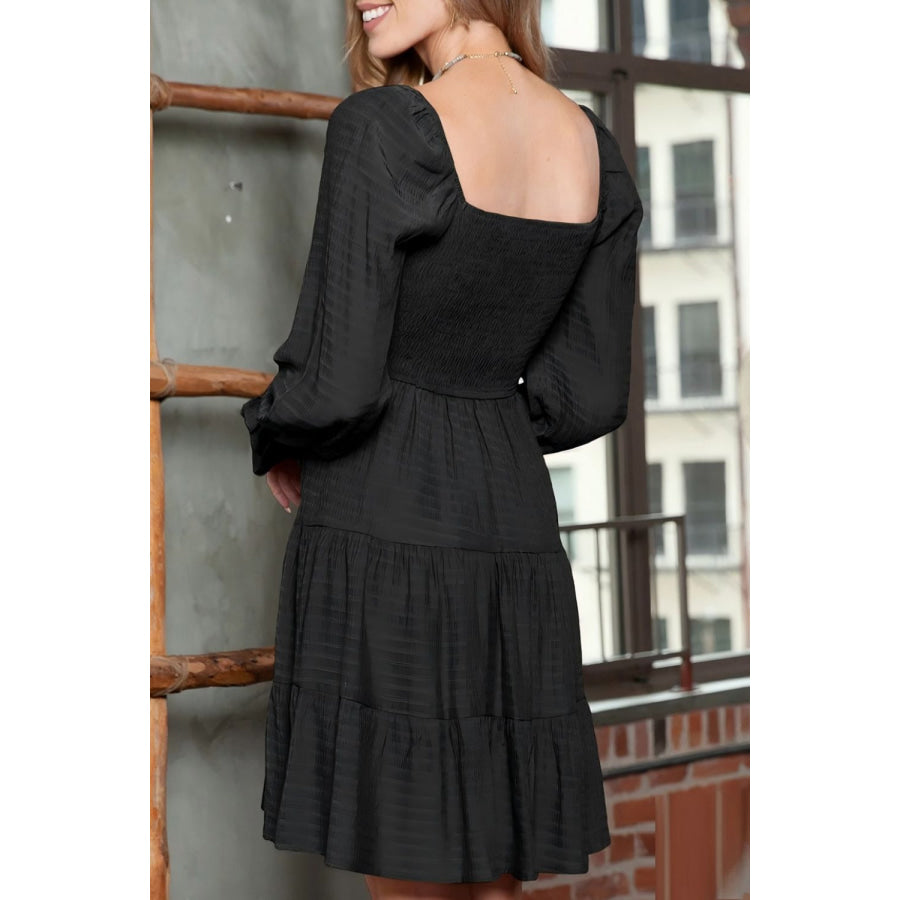 Square Neck Flounce Sleeve Dress Apparel and Accessories