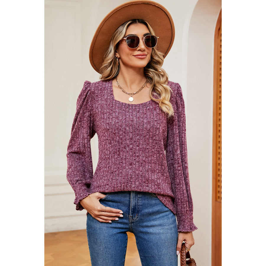 Square Neck Flounce Sleeve T - Shirt Apparel and Accessories