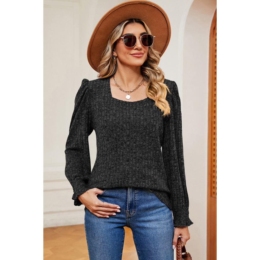 Square Neck Flounce Sleeve T - Shirt Apparel and Accessories