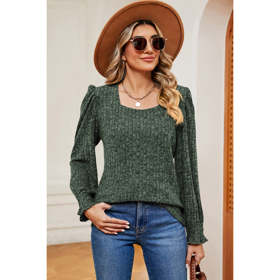 Square Neck Flounce Sleeve T - Shirt Apparel and Accessories