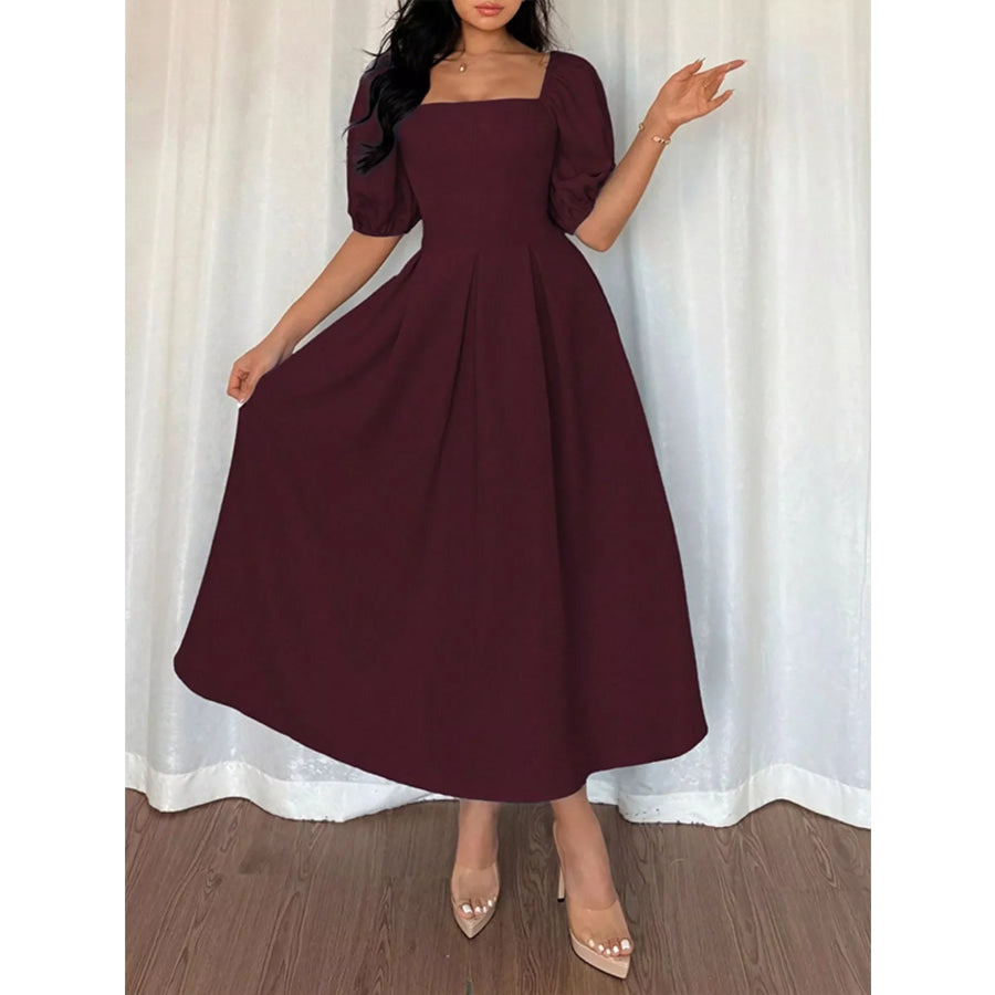 Square Neck Flutter Sleeve Midi Dress Apparel and Accessories