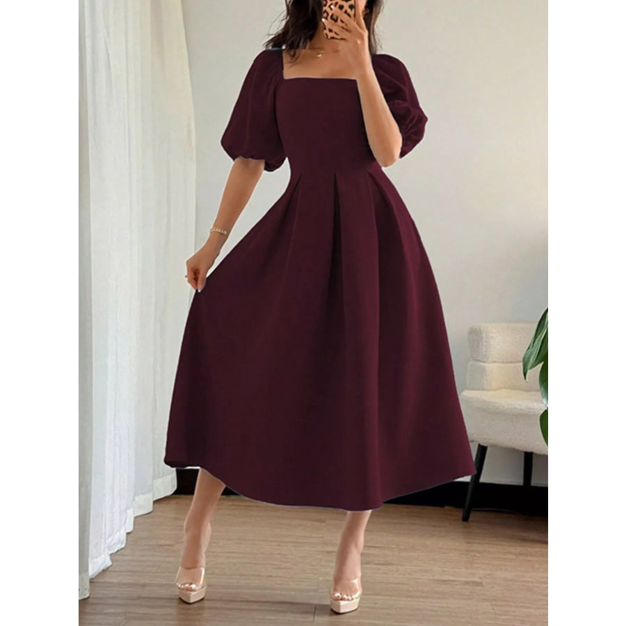 Square Neck Flutter Sleeve Midi Dress Apparel and Accessories