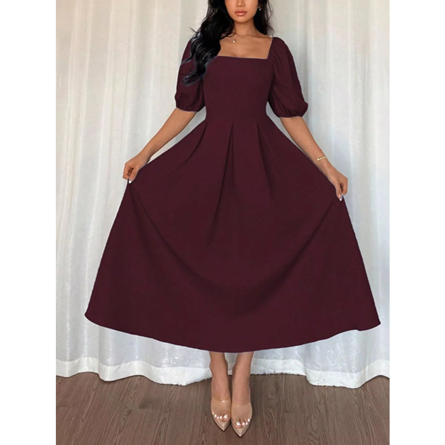 Square Neck Flutter Sleeve Midi Dress Apparel and Accessories