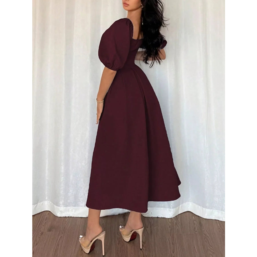 Square Neck Flutter Sleeve Midi Dress Apparel and Accessories