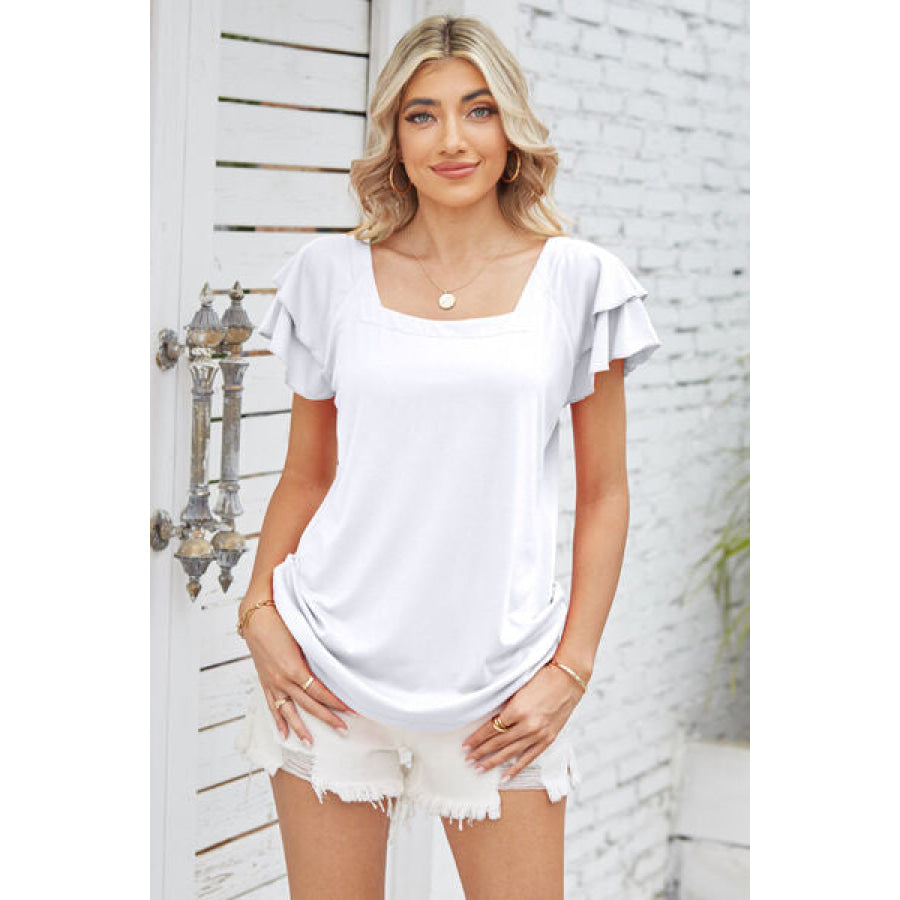 Square Neck Flutter Sleeve T - Shirt Apparel and Accessories