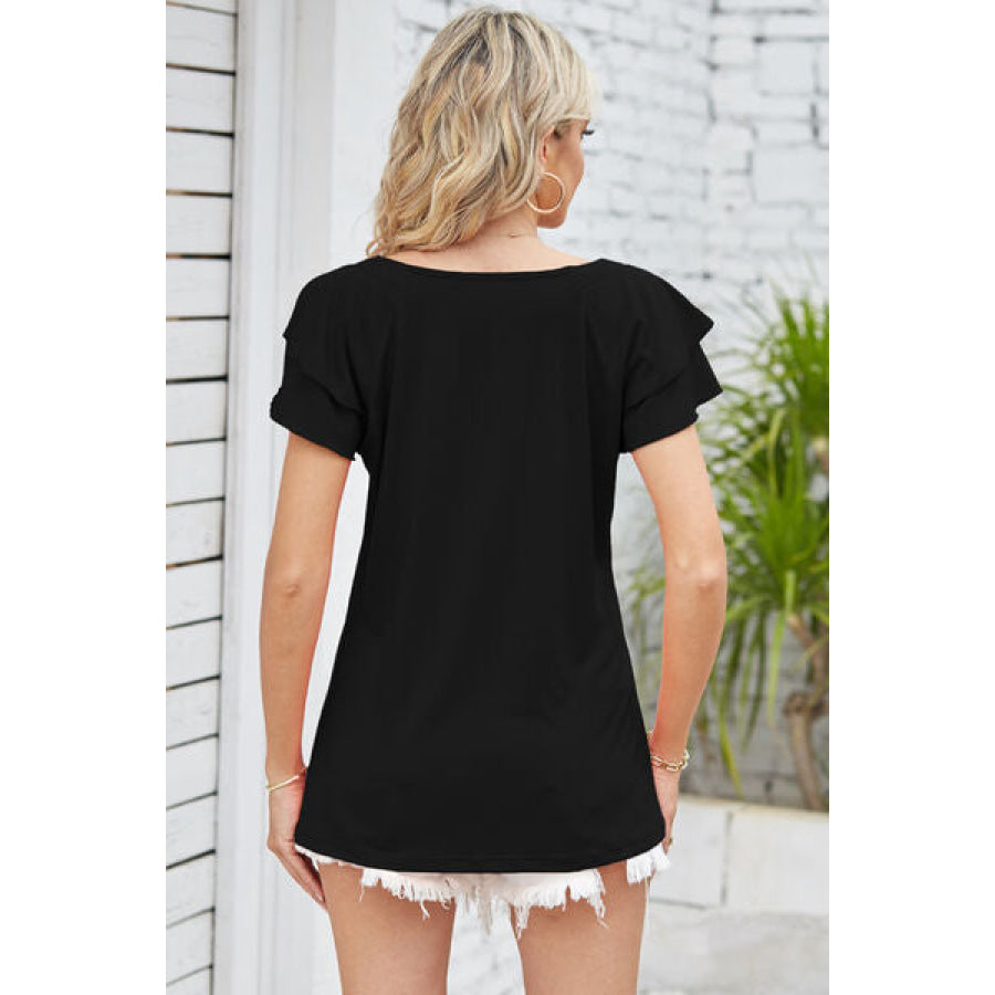 Square Neck Flutter Sleeve T - Shirt Apparel and Accessories