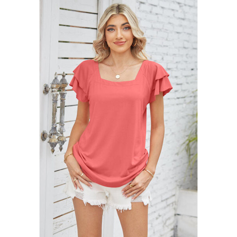 Square Neck Flutter Sleeve T - Shirt Apparel and Accessories