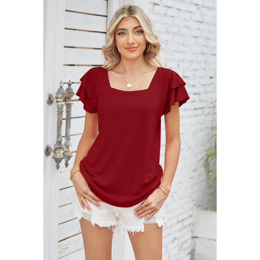 Square Neck Flutter Sleeve T - Shirt Apparel and Accessories