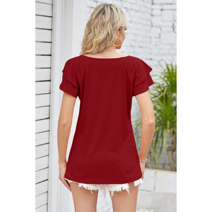 Square Neck Flutter Sleeve T - Shirt Apparel and Accessories