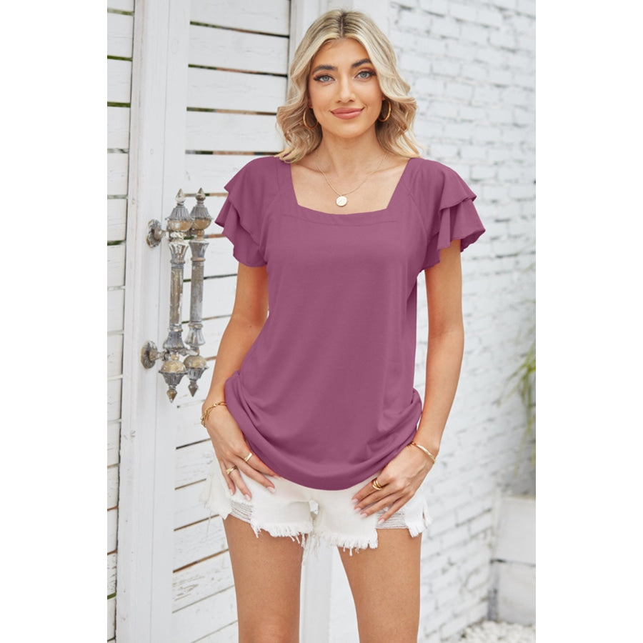 Square Neck Flutter Sleeve Top Fuchsia / S