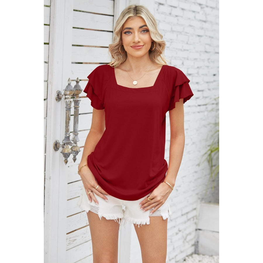 Square Neck Flutter Sleeve Top