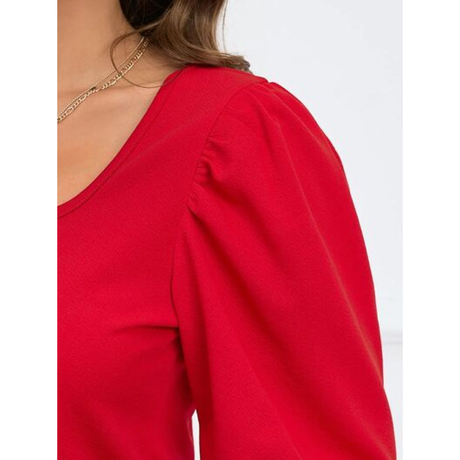 Square Neck Lantern Sleeve Blouse Apparel and Accessories