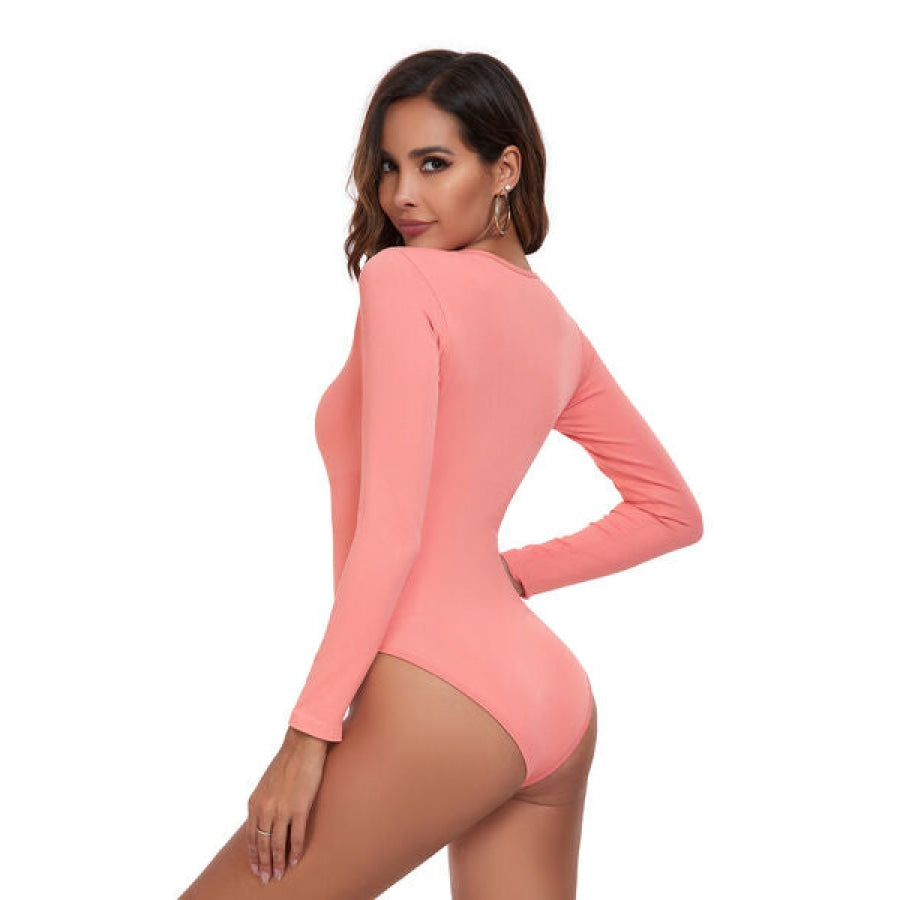 Square Neck Long Sleeve Active Bodysuit Coral / S Clothing